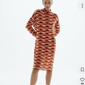 Zara PRINTED KNIT TUNIC DRESS SPECIAL EDITION BRICK Sz M semi sheer